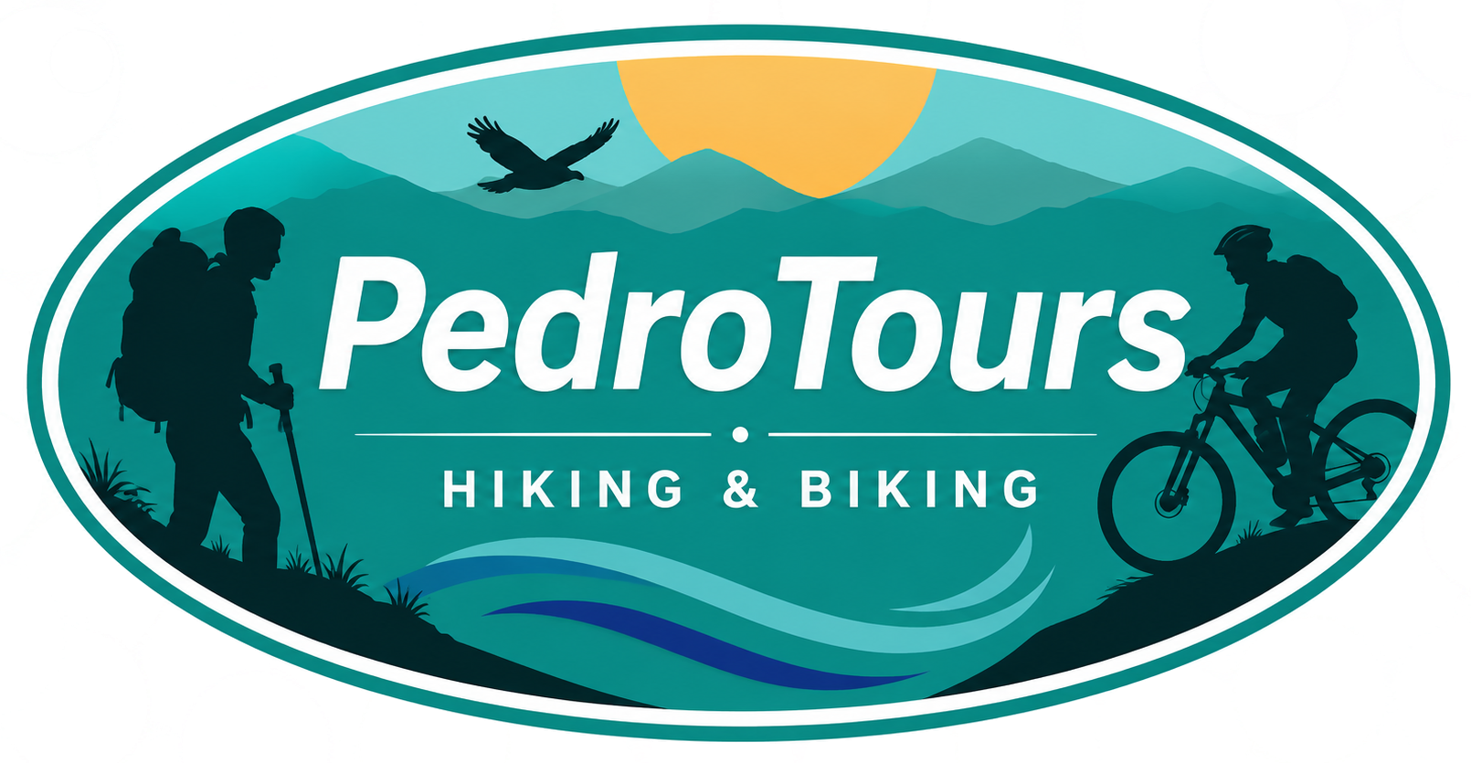 Logo PedroTours Hiking & Biking met bergen